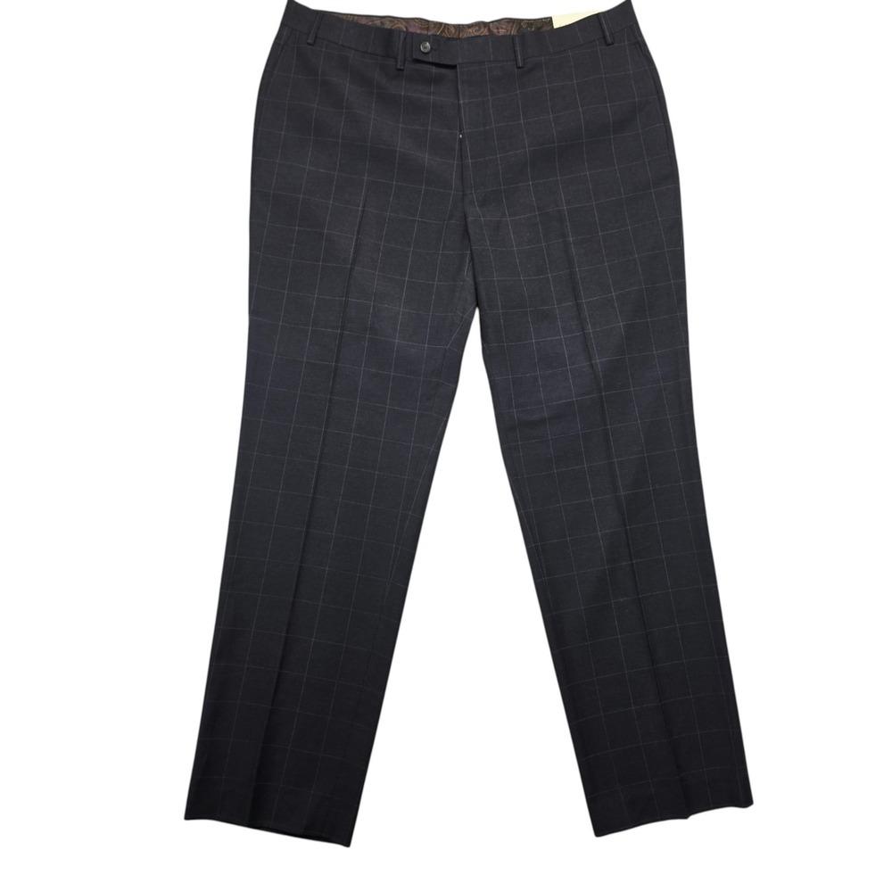 Lauren Ralph Lauren Mens Charcoal Windowpane Flat Front Dress Pants 40W x 32L
